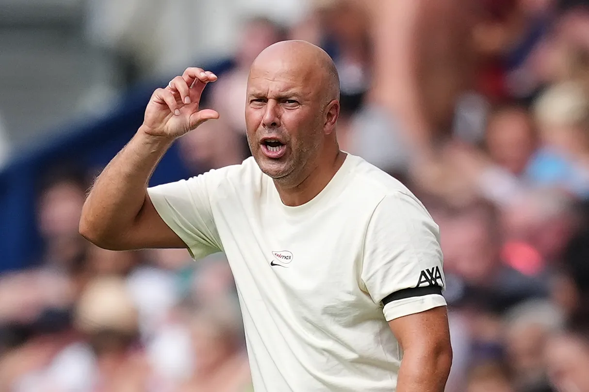Liverpool head coach Arne Slot gestures