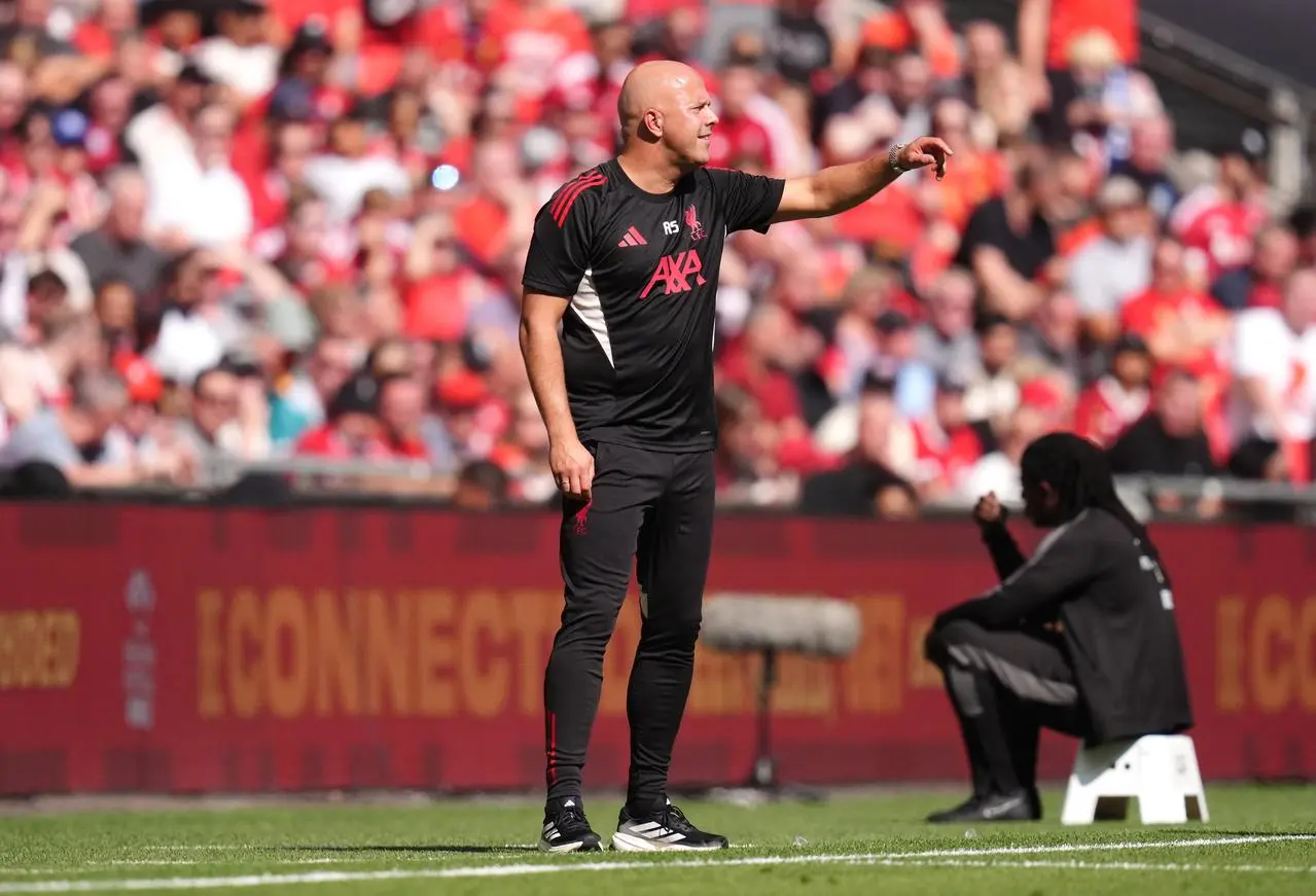 Liverpool head coach Arne Slot gestures on the touchline
