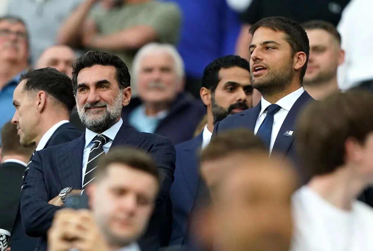 Newcastle chairman Yasir Al-Rumayyan and co-owner Jamie Reuben in the stands ahead of the Premier League match against Liverpool