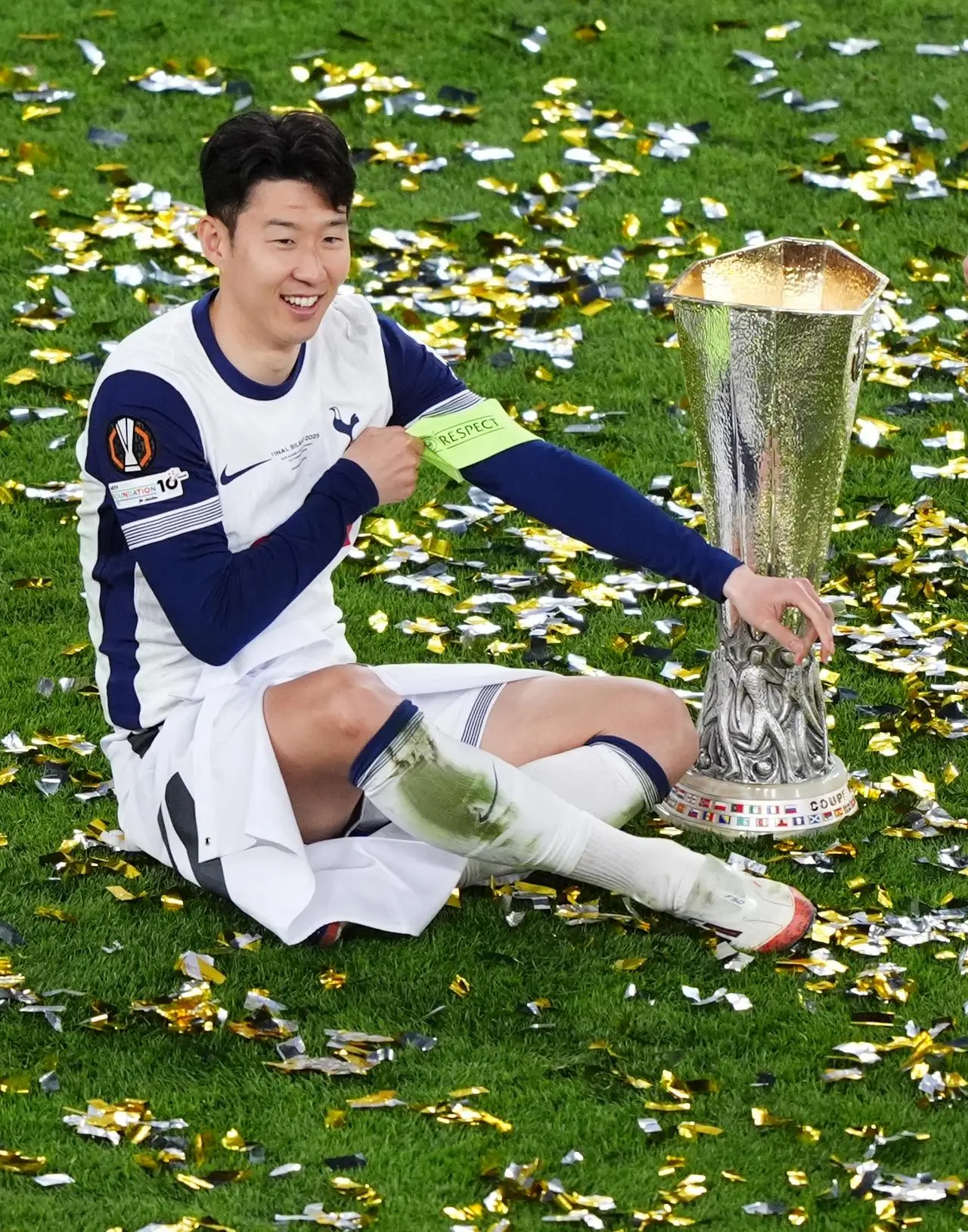 Tottenham Hotspur’s Son Heung-Min with the trophy following the UEFA Europa League final