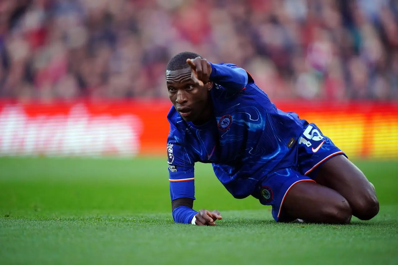 Chelsea's Nicolas Jackson appeals for a corner during a Premier League match at Liverpool