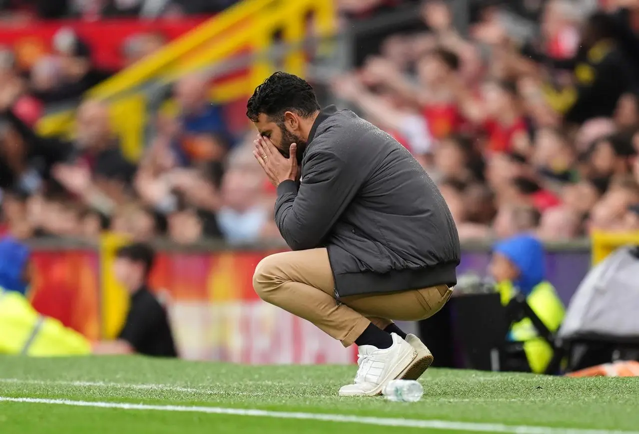 Manchester United manager Ruben Amorim appears dejected on the touchline during the Premier League match against Burnley