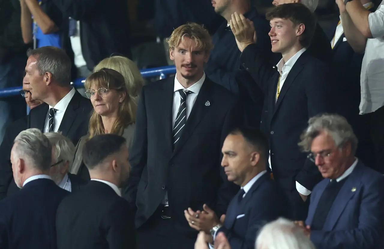 New Newcastle signing Nick Woltemade in the stands at Elland Road for the Magpies Premier League fixture against Leeds after completing his move from Stuttgart