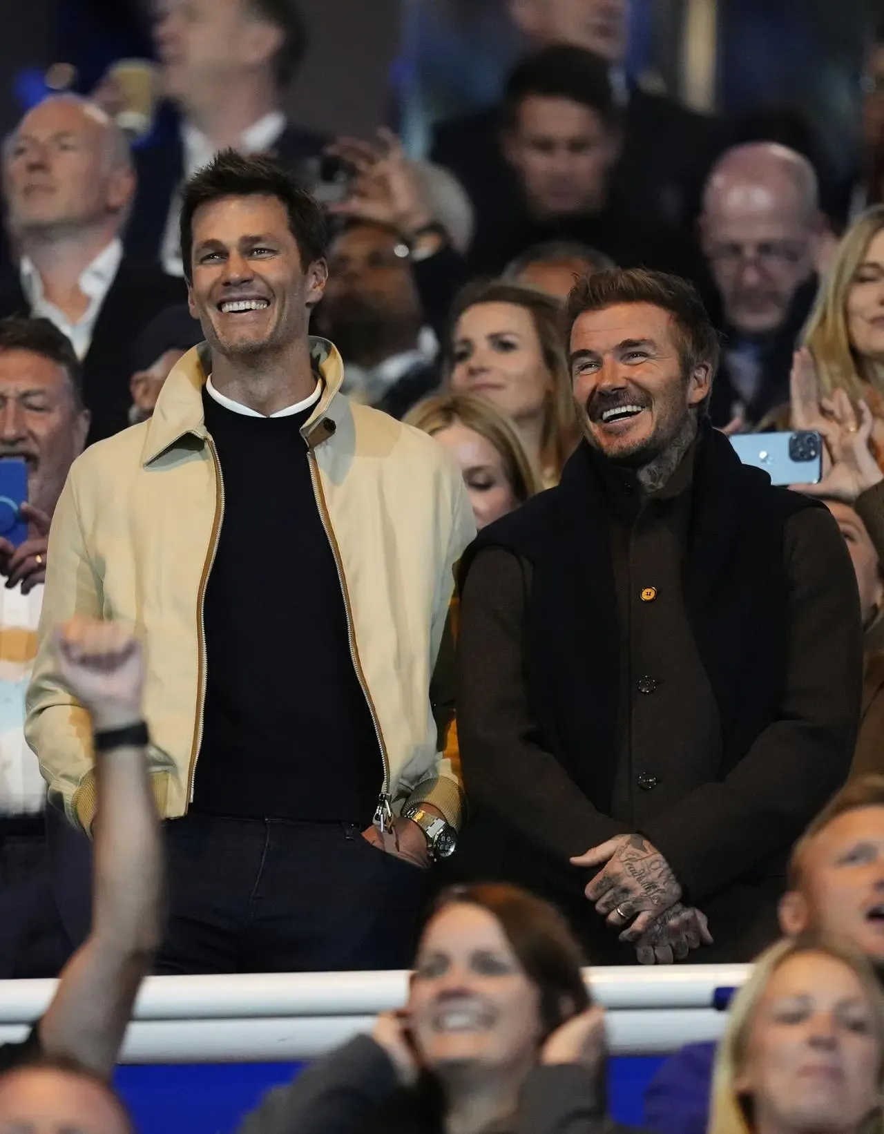 Tom Brady (left) with David Beckham at Birmingham's game with Wrexham 