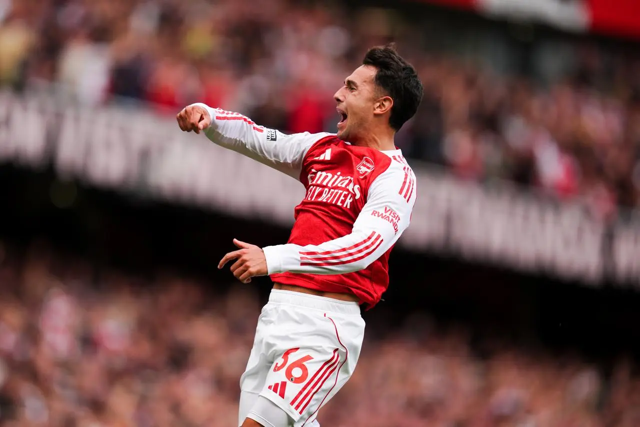 Arsenal’s Martin Zubimendi celebrates his opener against Nottingham Forest