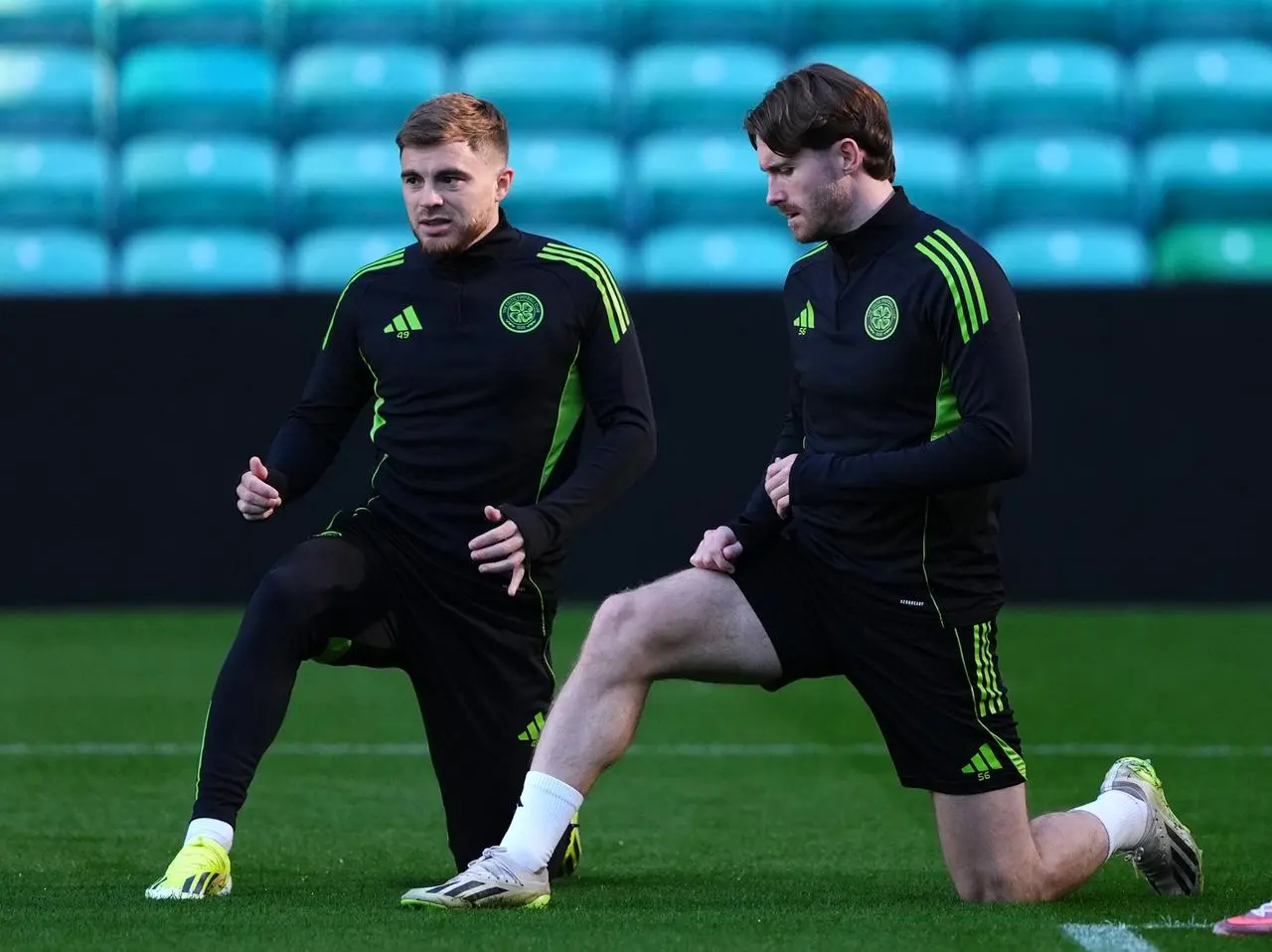 James Forrest (left) and Anthony Ralston at Celtic Park