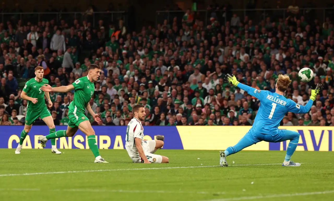 Hungary’s Barnabas Varga scores the opening goal in Saturday night's 2-2 draw with the Republic of Ireland at the Aviva Stadium