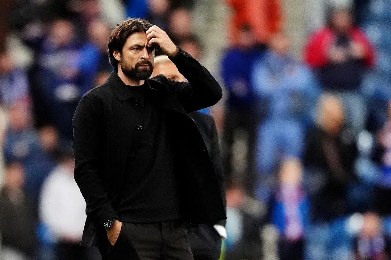 Rangers manager Russell Martin reacts on the touchline during a Europa League match against Genk at Ibrox 