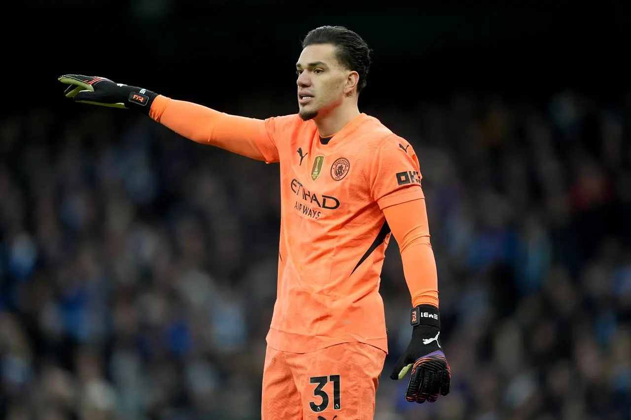 Ederson in action for Manchester City against Newcastle