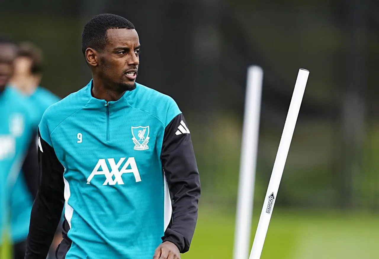 Liverpool striker Alexander Isak during a training session
