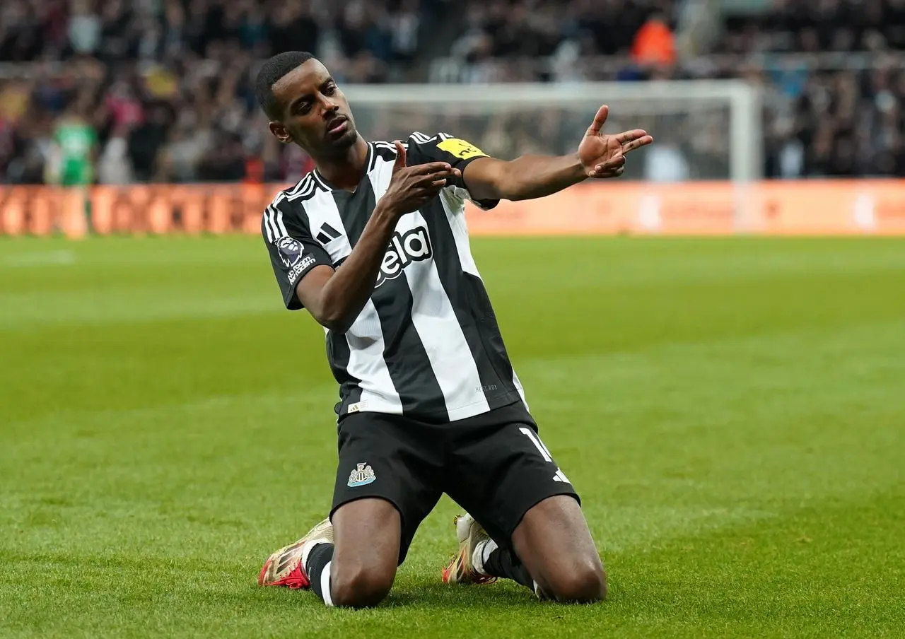 Alexander Isak celebrates after scoring for Newcastle