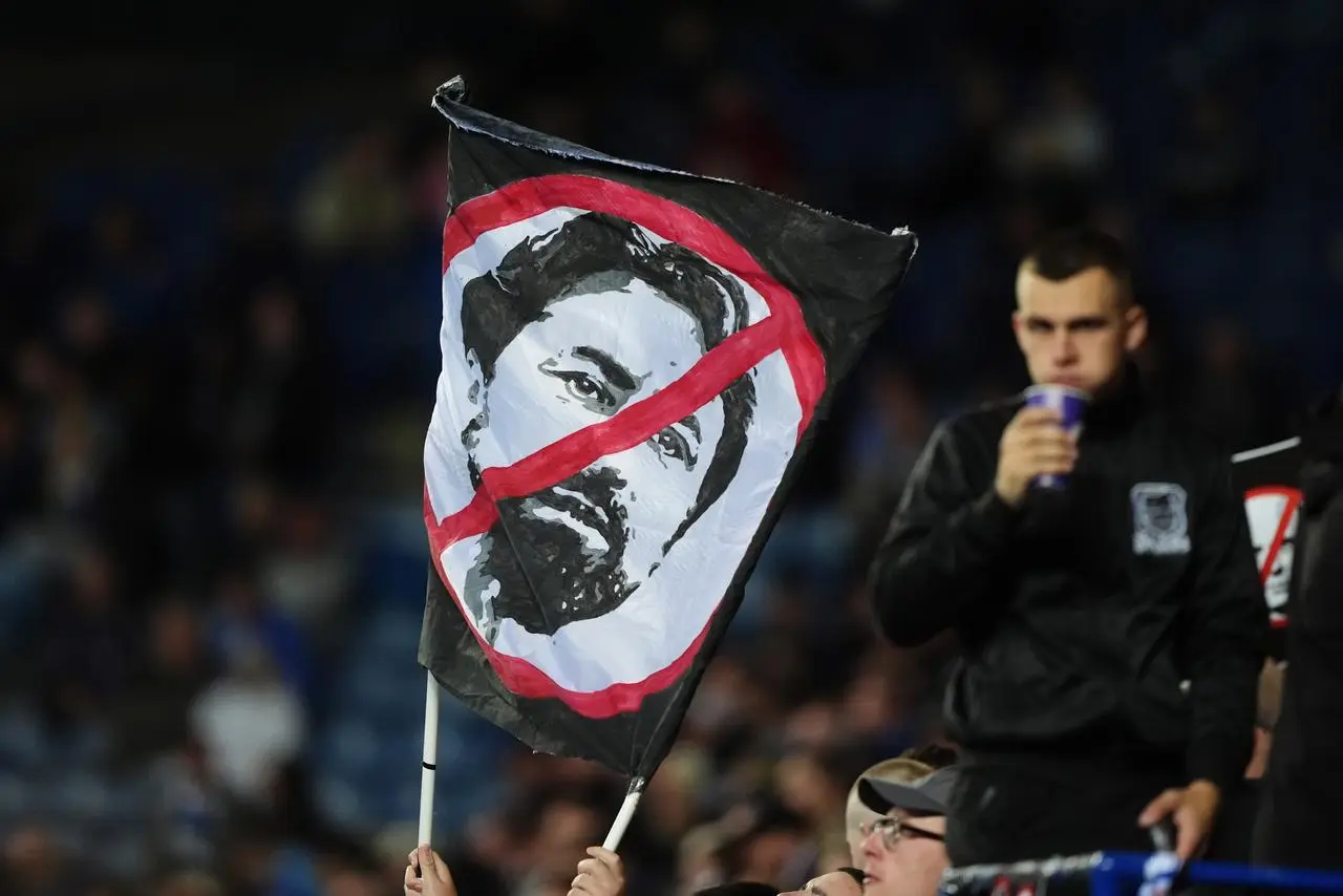 A protest banner against Rangers manager Russell Martin
