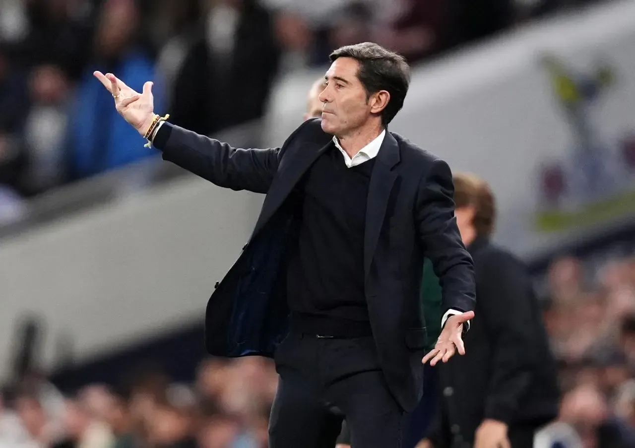 Marcelino gestures in frustration during Villarreal's defeat to Tottenham