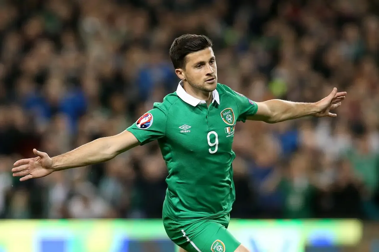 Shane Long celebrates after scoring the only goal in the Republic of Ireland's 1-0 Euro 2016 qualifier win over world champions Germany