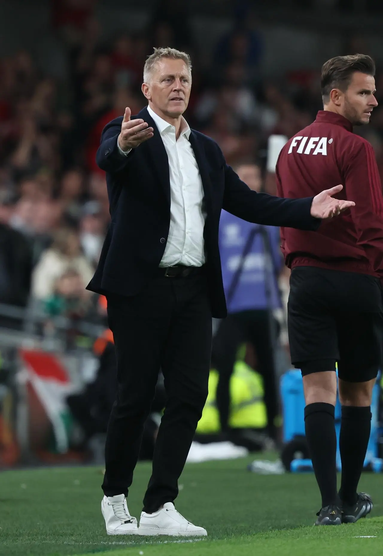 Republic of Ireland head coach Heimir Hallgrimsson reacts on the touchline during the World Cup qualifier against Hungary