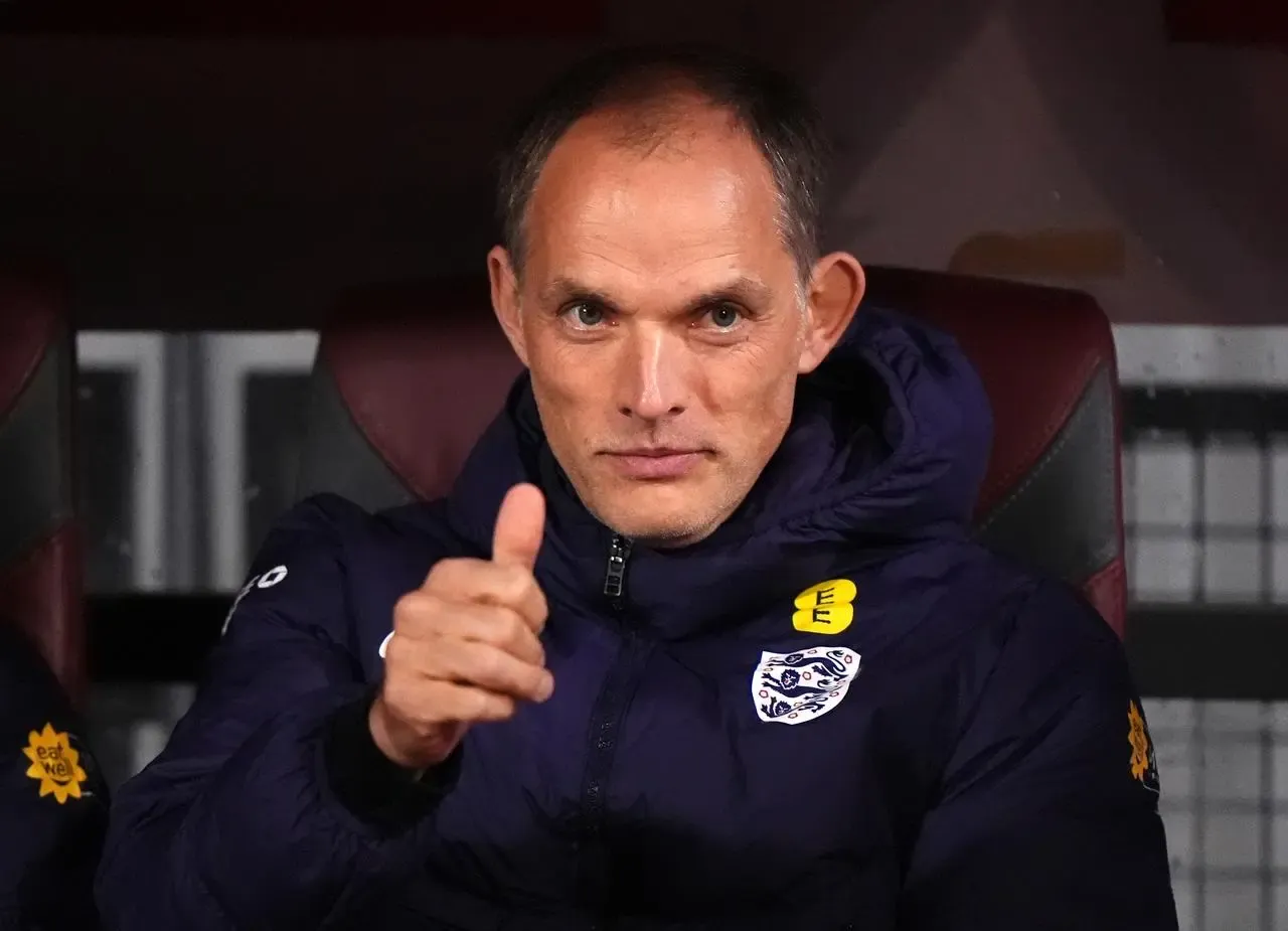 England manager Thomas Tuchel holds his thumb up