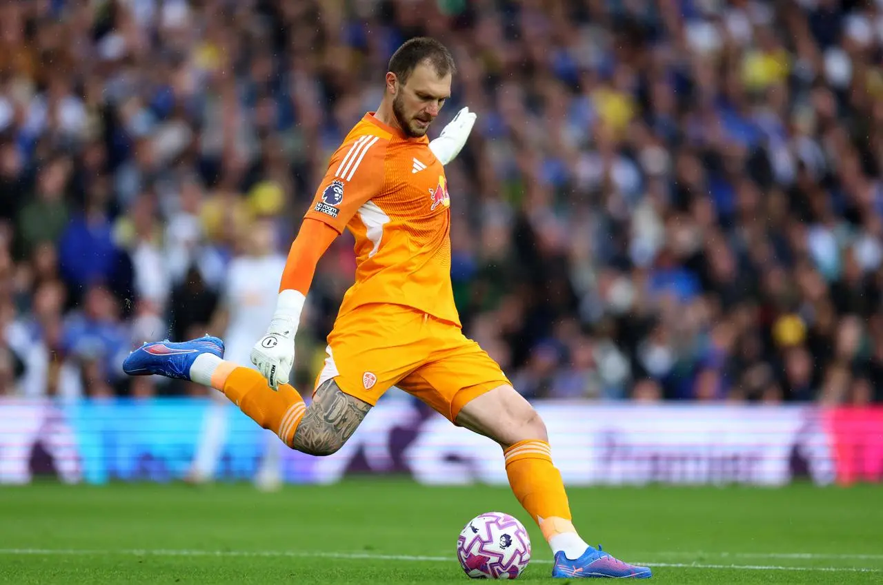 Leeds keeper Lucas Perri takes a goal kick against Newcastle