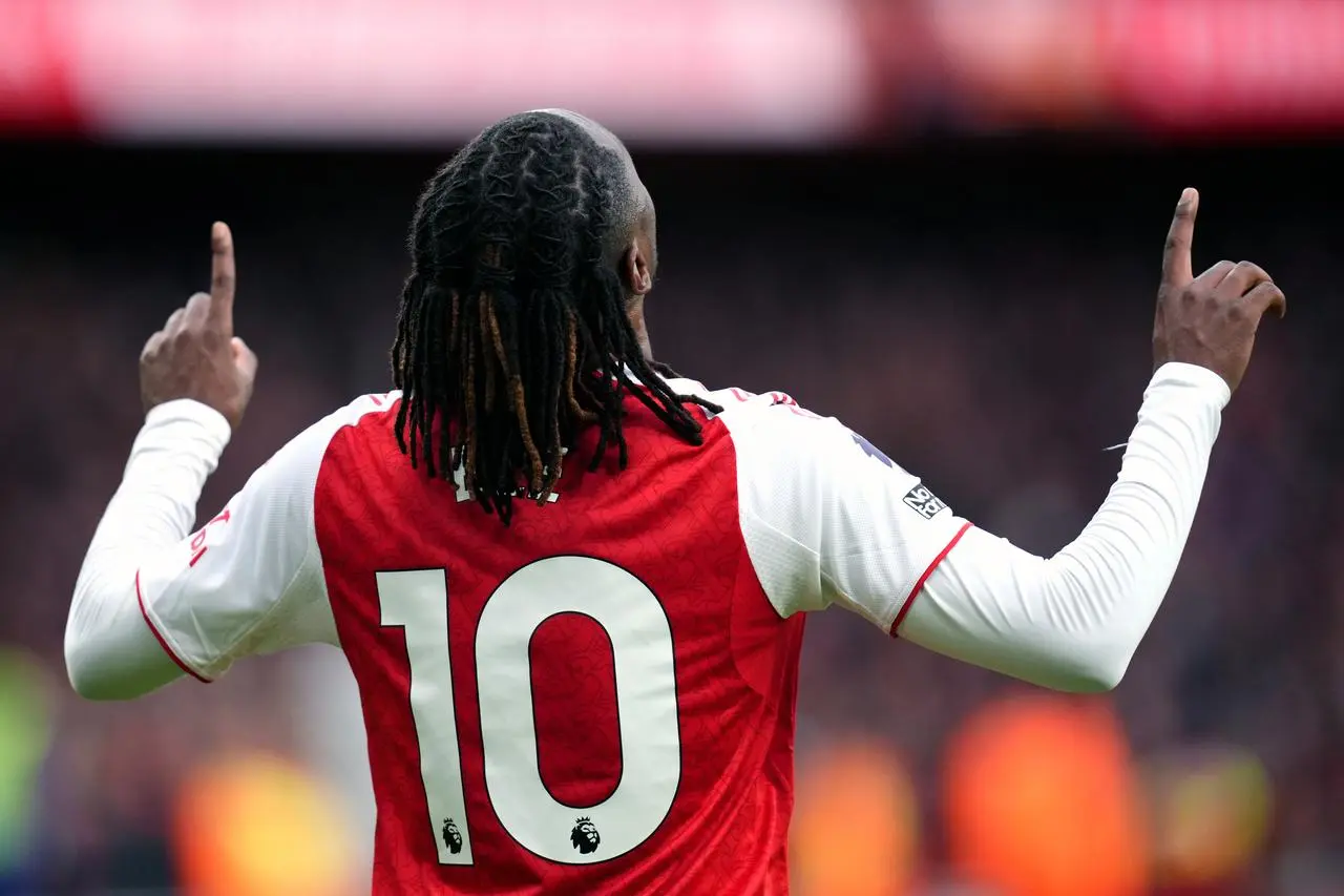 Arsenal’s Eberechi Eze celebrates scoring