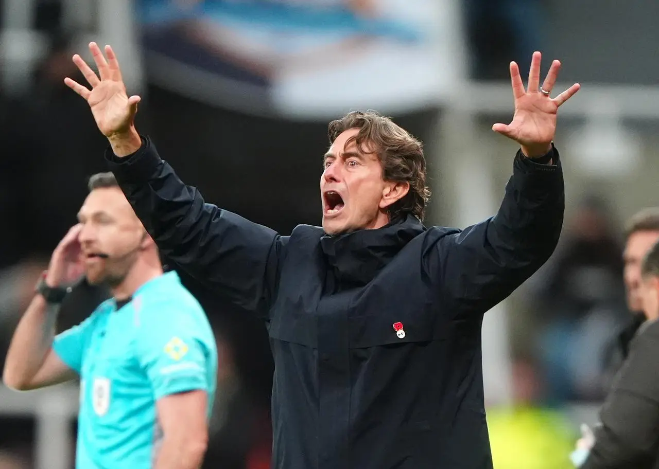Tottenham boss Thomas Frank reacts during the Carabao Cup fourth round match at Newcastle