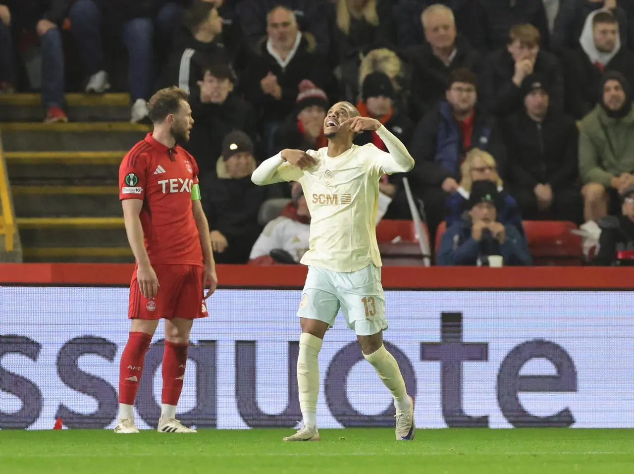 Shakhtar Donetsk’s Pedro Henrique celebrates scoring against Aberdeen at Pittodrie