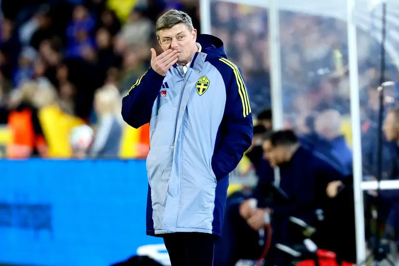 Sweden’s national team coach Jon Dahl Tomasson stands on the touchline