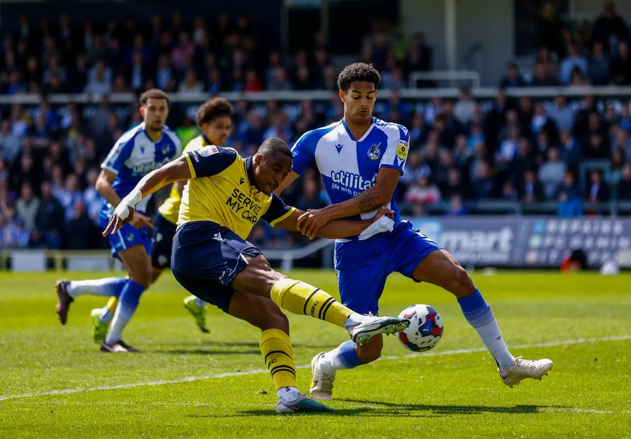 Quansah in action during a loan spell at Bristol Rovers in May 2023