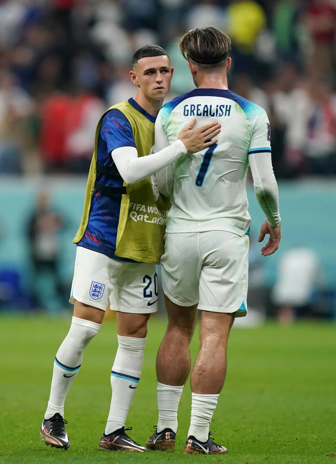 England’s Phil Foden with Jack Grealish after the World Cup match against the United States