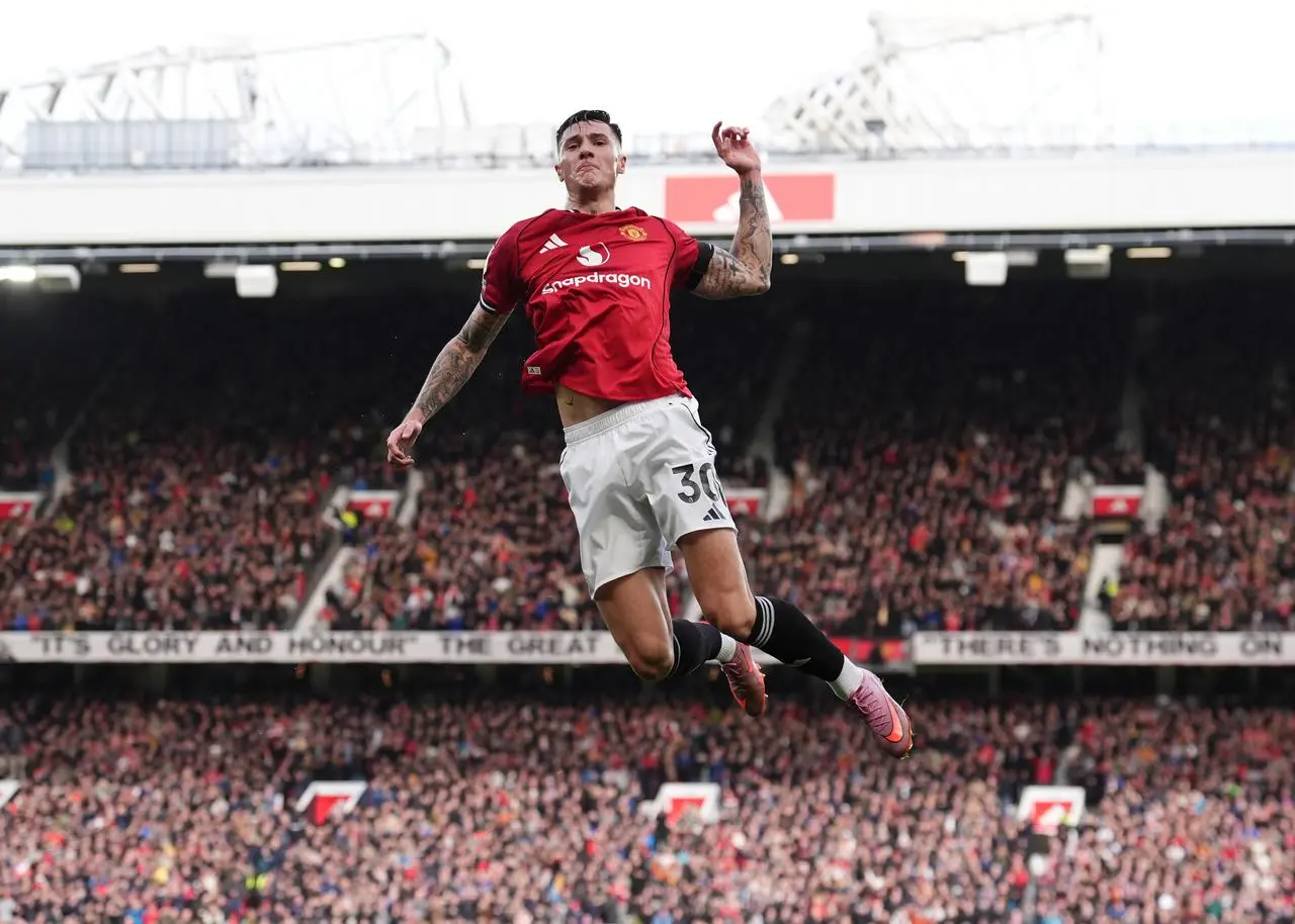 Manchester United’s Benjamin Sesko celebrates scoring