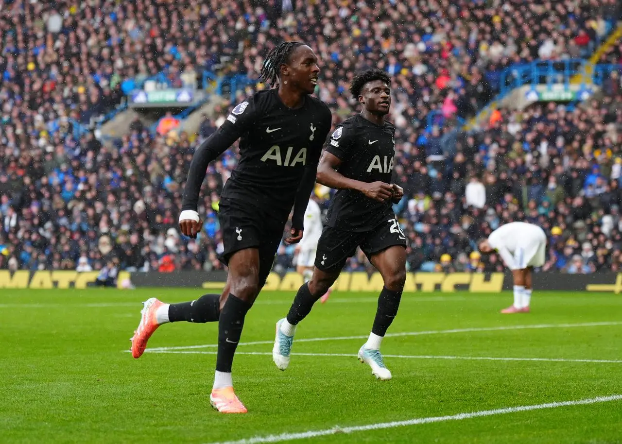 Mathys Tel, left, celebrates scoring with Mohammed Kudus 