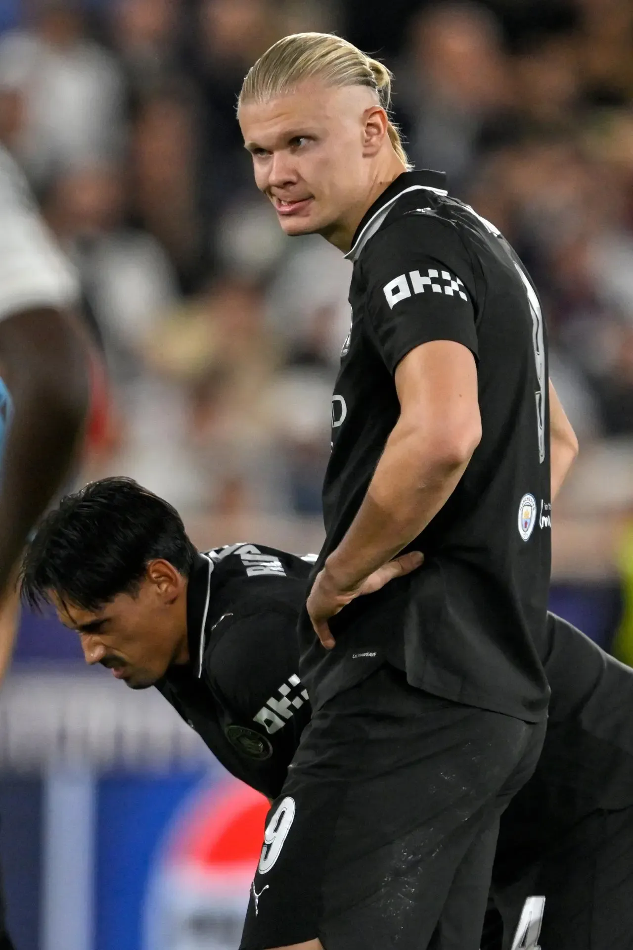 Erling Haaland grimaces