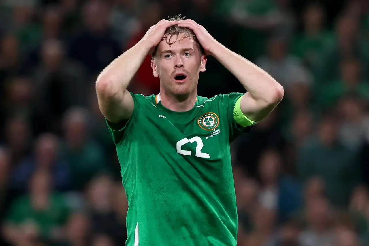 Republic of Ireland’s Nathan Collins reacts a missed chance during the World Cup qualifier against Hungary