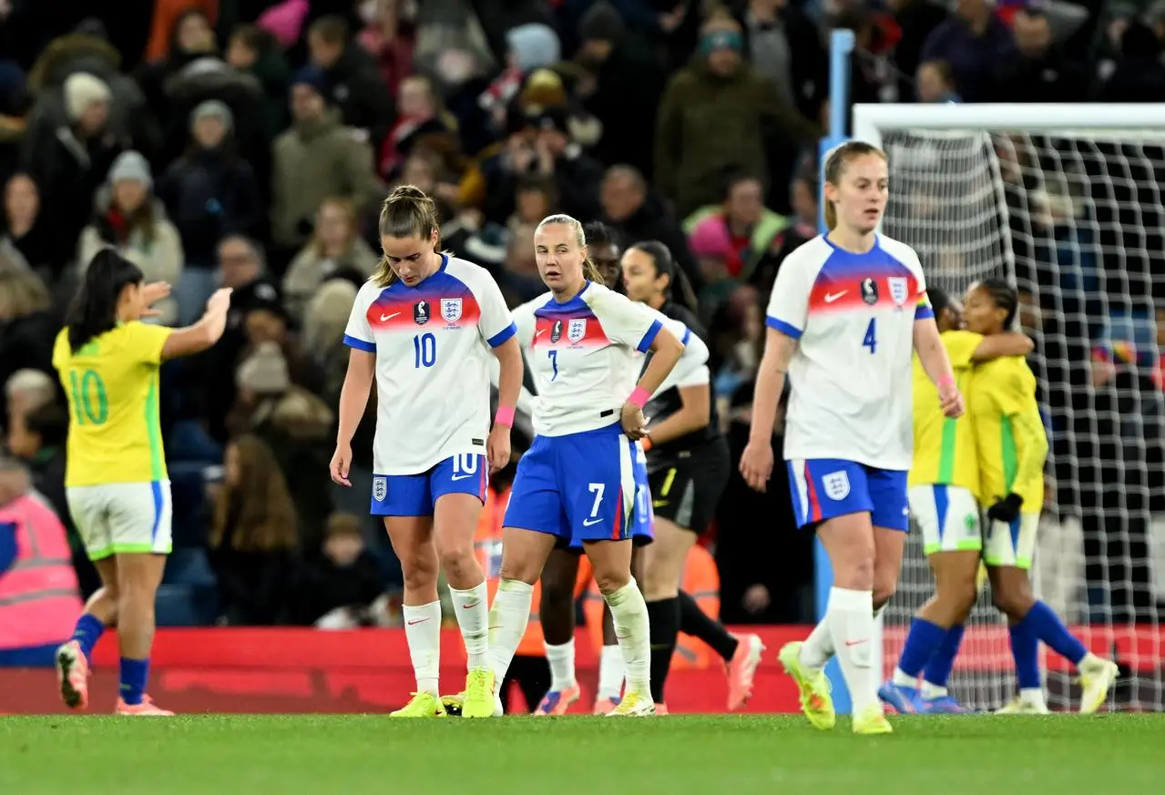 England’s Ella Toone, Beth Mead and Keira Walsh react at the final whistle