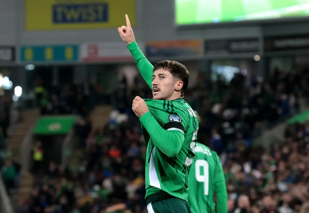 Northern Ireland’s Trai Hume celebrates scoring