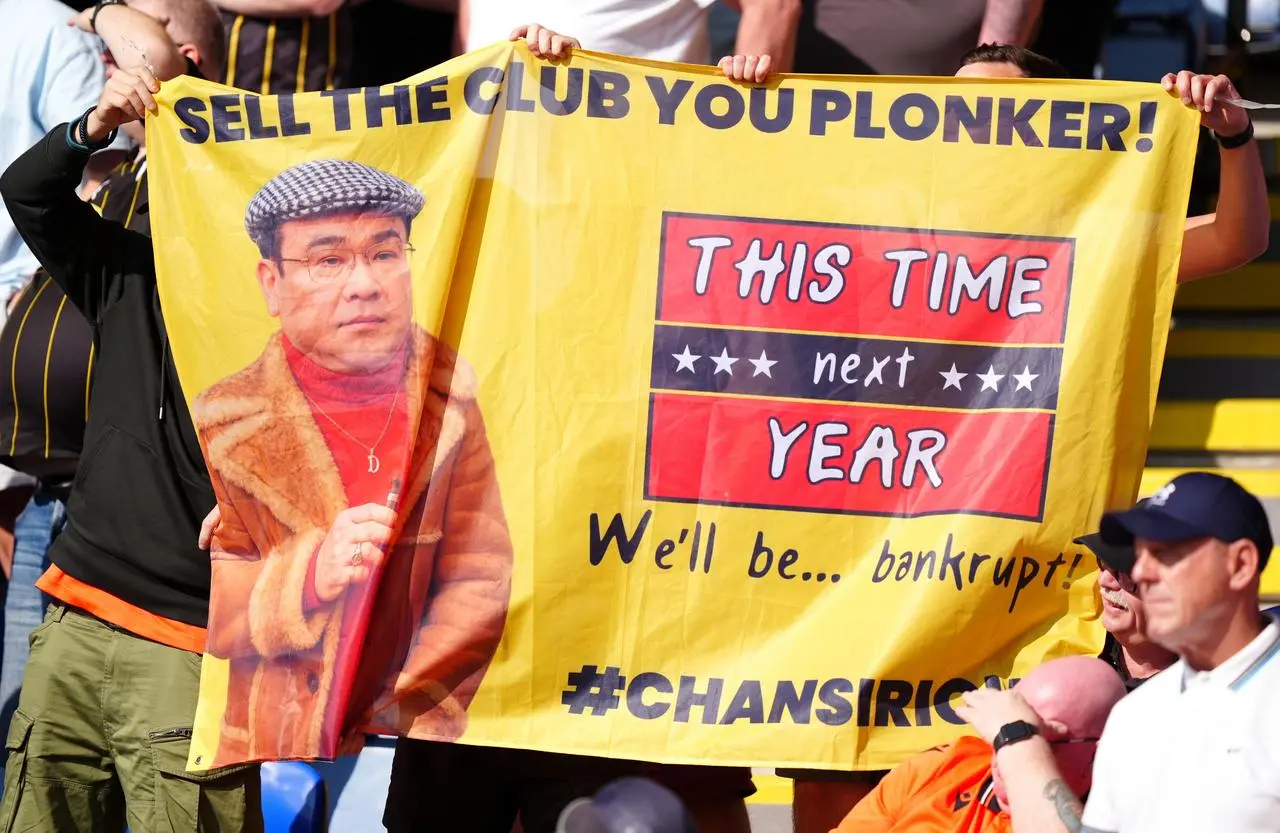 Sheffield Wednesday fans protest against owner Dejphon Chansiri at a Championship match against Leicester