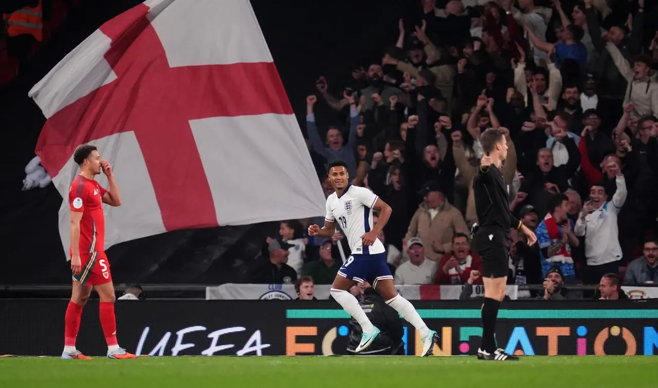 England striker Ollie Watkins celebrates scoring against Wales
