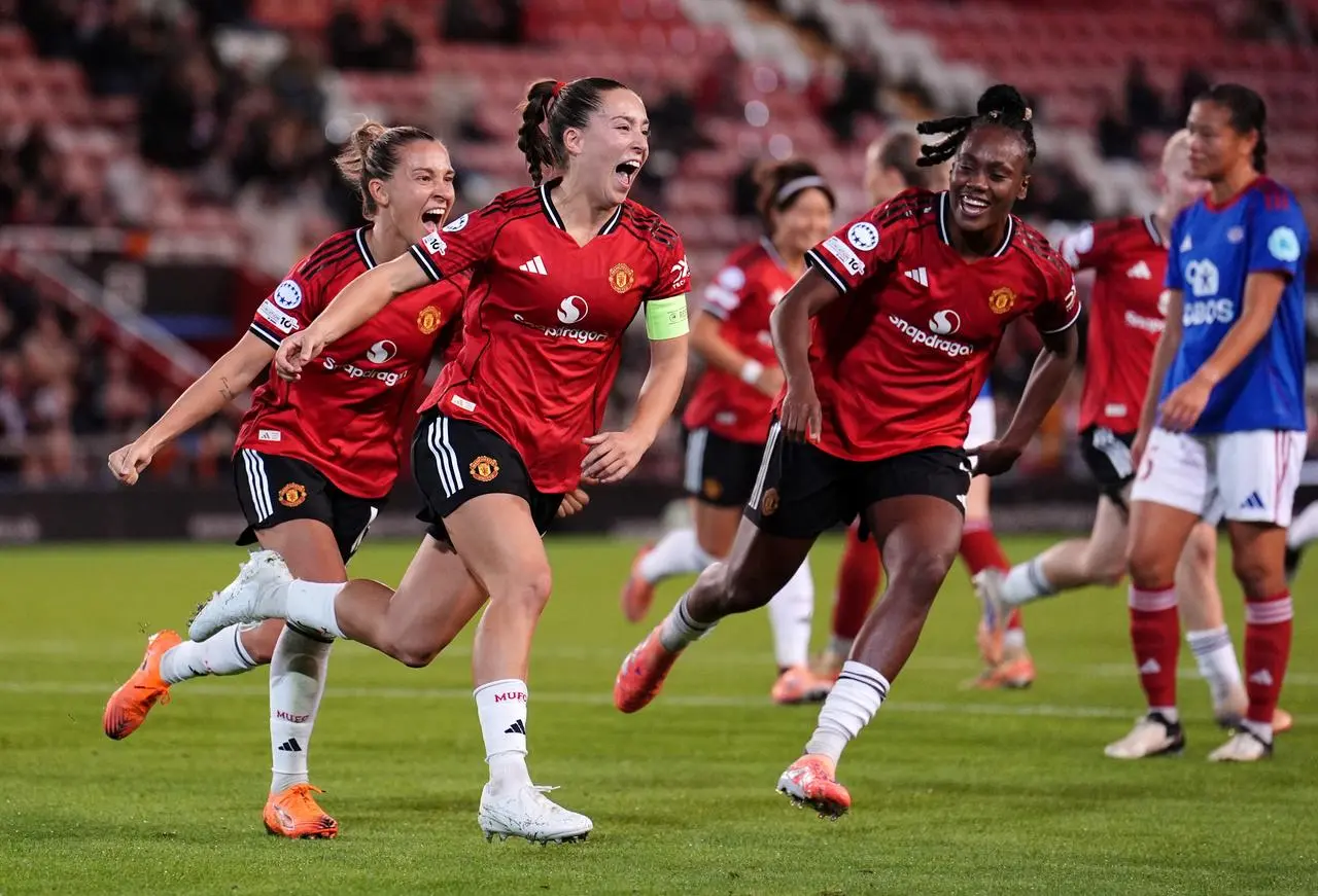 Maya Le Tissier celebrates scoring for Manchester United against Valerenga