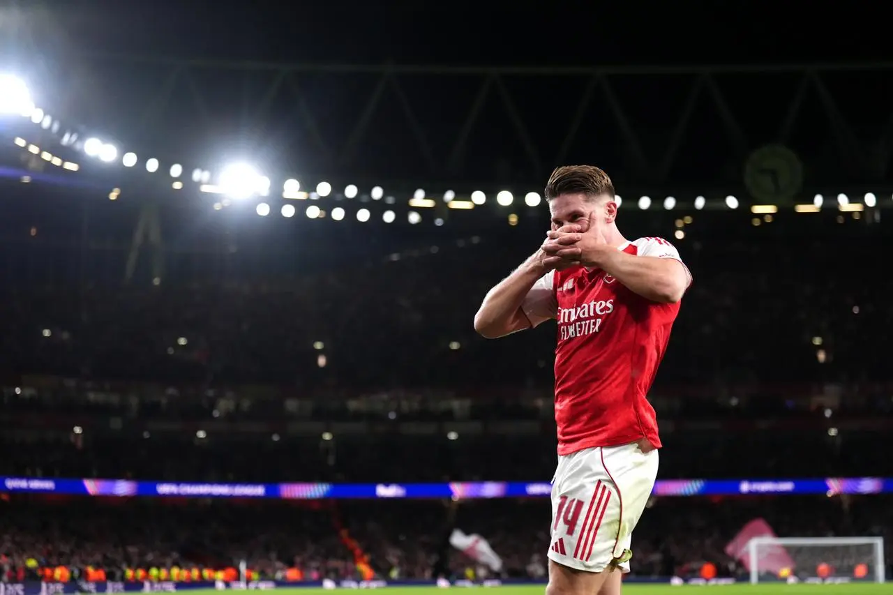 Arsenal’s Viktor Gyokeres celebrates his second goal