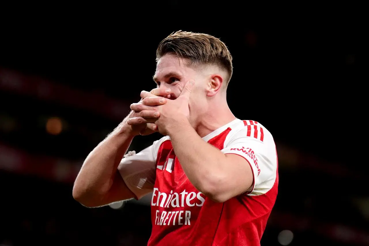 Arsenal's Viktor Gyokeres celebrates scoring in a 4-0 win over Atletico Madrid.