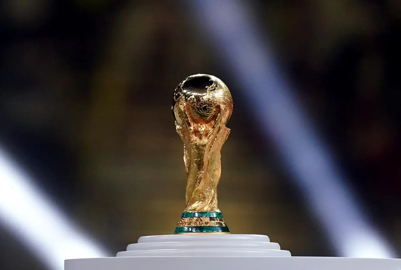 General view of the World Cup trophy ahead of the 2022 final between Argentina and France