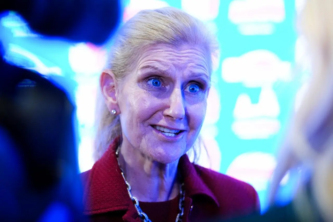 FA chair Debbie Hewitt speaks to the media at the Euro 2028 launch