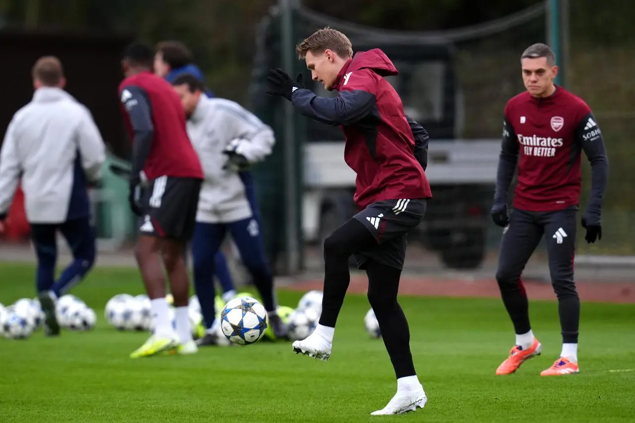 Martin Odegaard during a training session in Colney on Tuesday