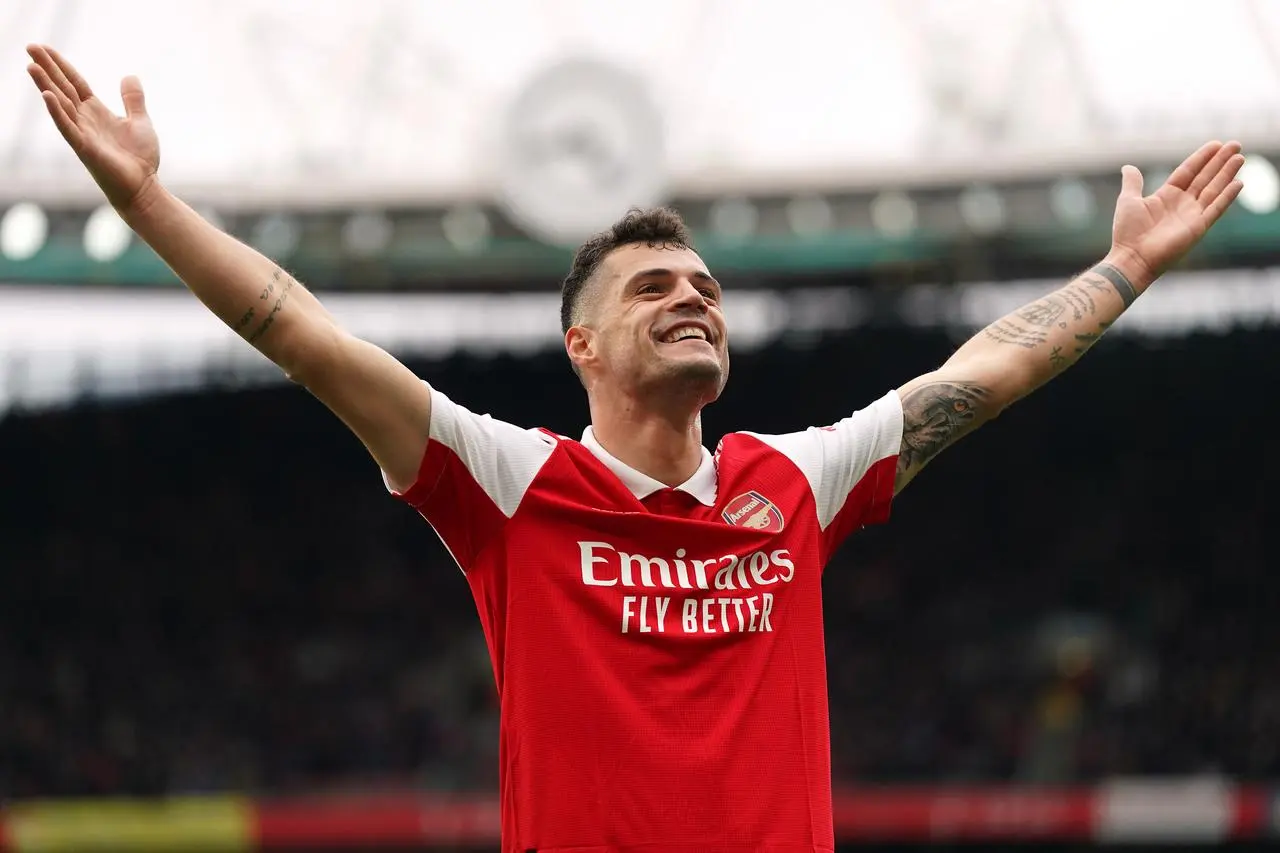Granit Xhaka celebrates scoring for Arsenal