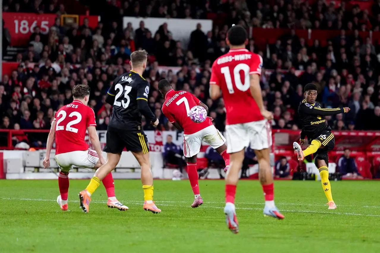Amad Diallo scores against Nottingham Forest