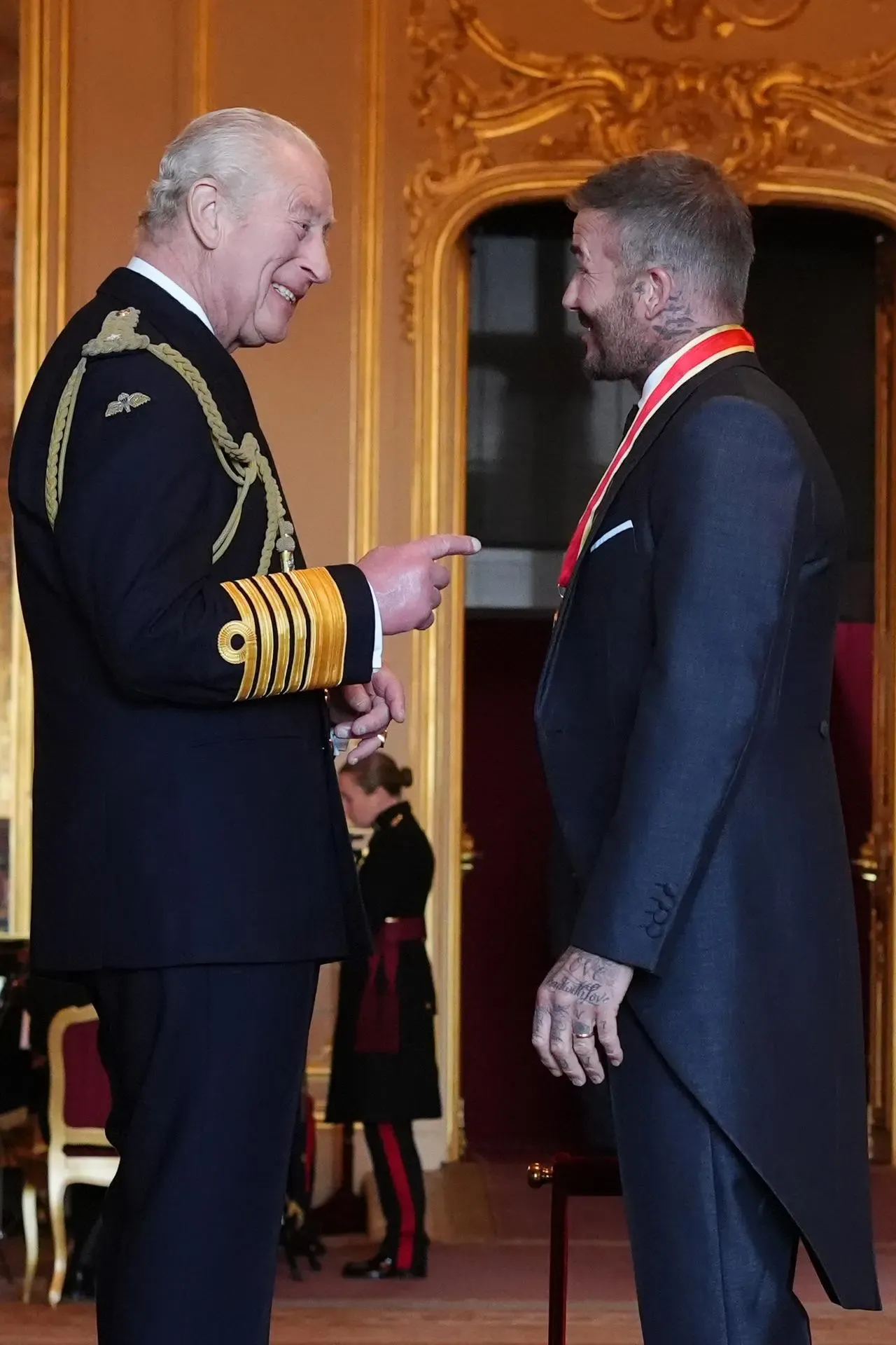 Sir David Beckham is made a Knight Bachelor by the King during an investiture ceremony at Windsor Castle, Berkshire