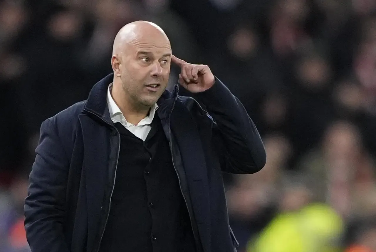 Liverpool head coach Arne Slot gestures on the touchline during the 4-1 Champions League defeat by PSV Eindhoven