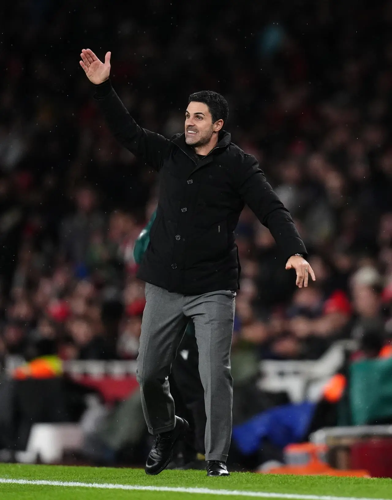 Arsenal head coach Mikel Arteta on the touchline during the 3-1 Champions League victory over Bayern Munich