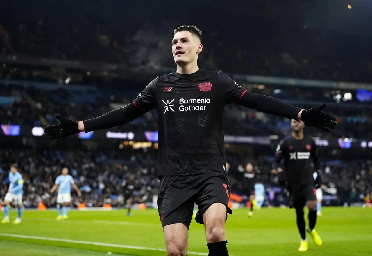 Patrik Schick scores for Bayer Leverkusen against Manchester City