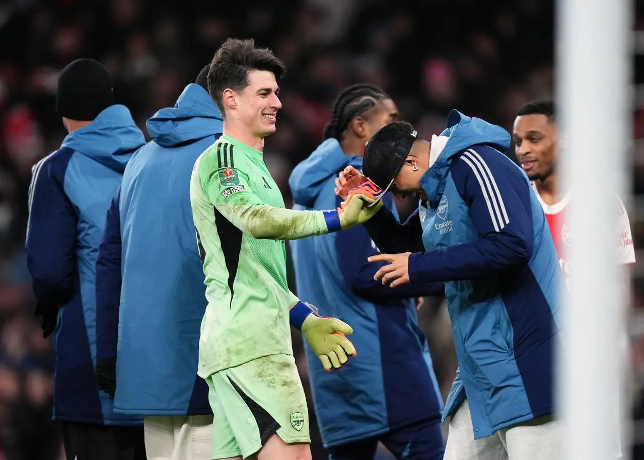 Arsenal goalkeeper Kepa Arrizabalaga celebrates his side's shoot-out victory over Crystal Palace