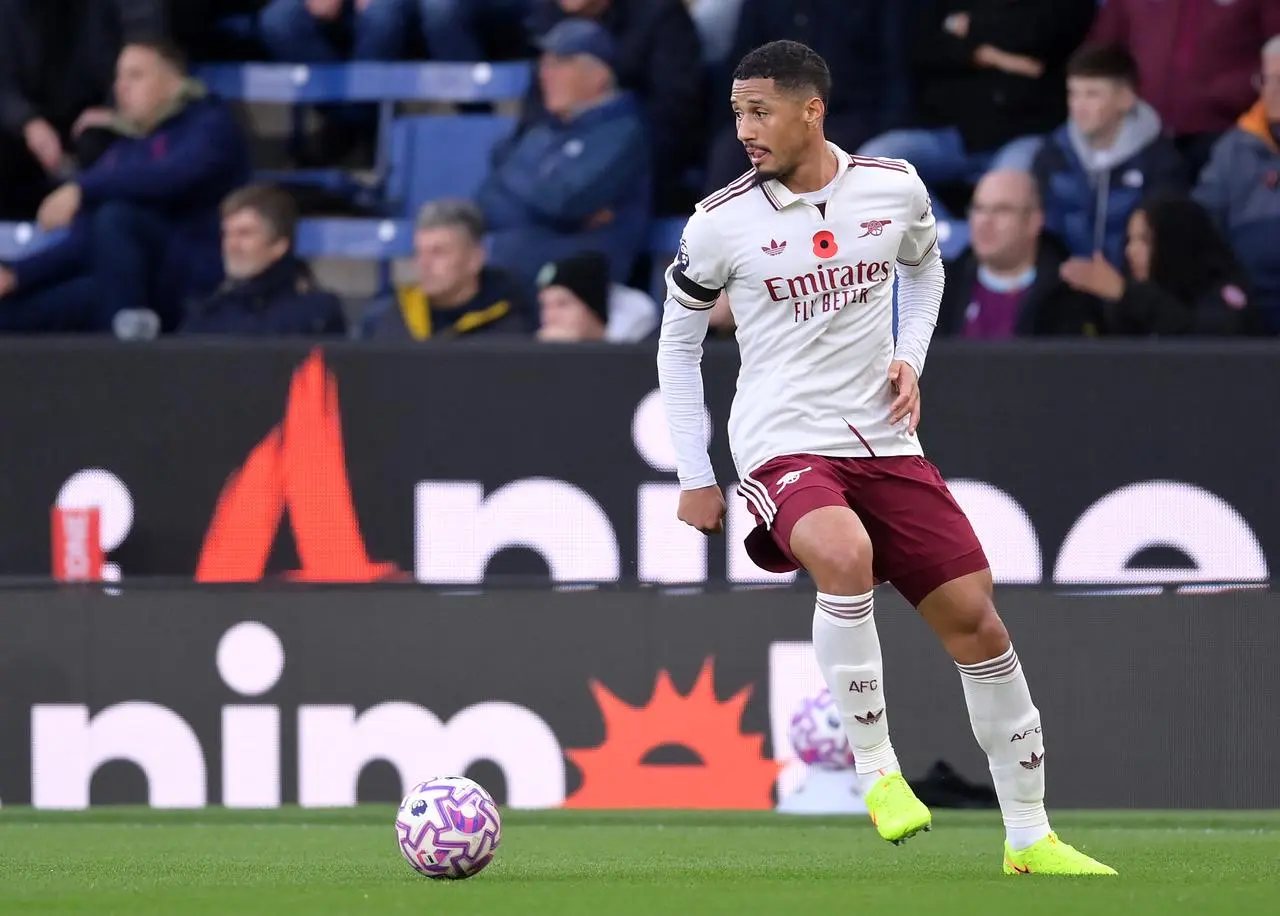 Arsenal’s William Saliba in action during a Premier League match at Burnley 