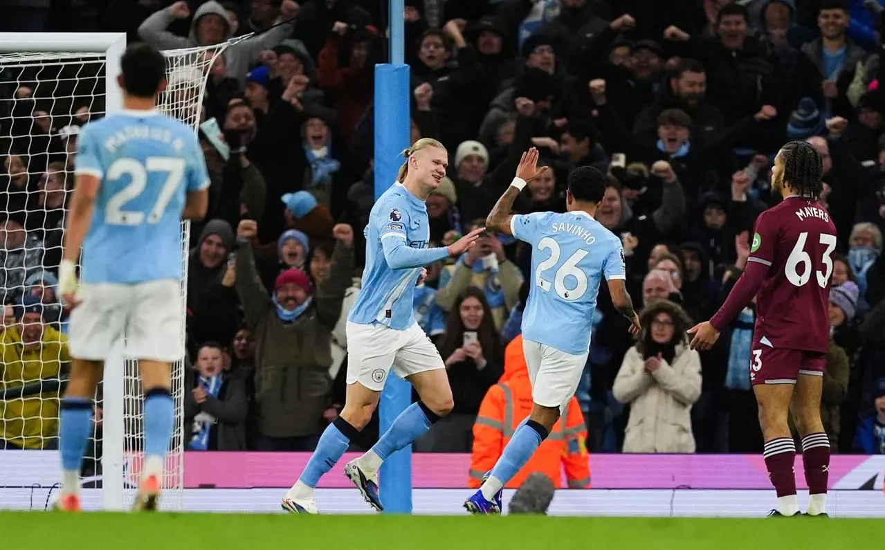 Erling Haaalnd celebrates scoring for Manchester City against West Ham
